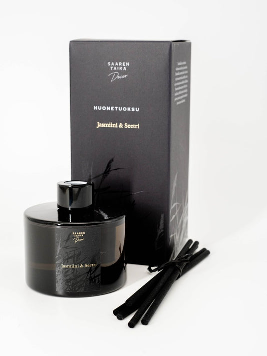 Huonetuoksu Jasmiini & Seetri 200ml - Hienostunut ja tyylikäs huonetuoksu kestää n. 6-12kk! (Huom! Iso!) SH 39,95€