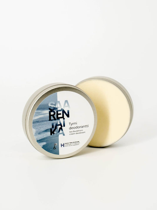 Saaren Taika Tyrni deodorantti on luomu, vegaaninen, alumiiniton ja soodaton. N. 50ml 